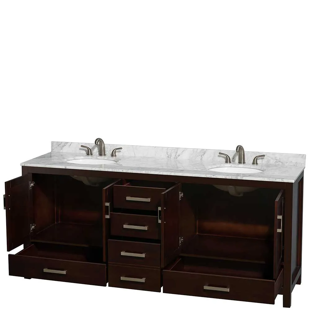 Sheffield 80 Inch Double Bathroom Vanity in Espresso
