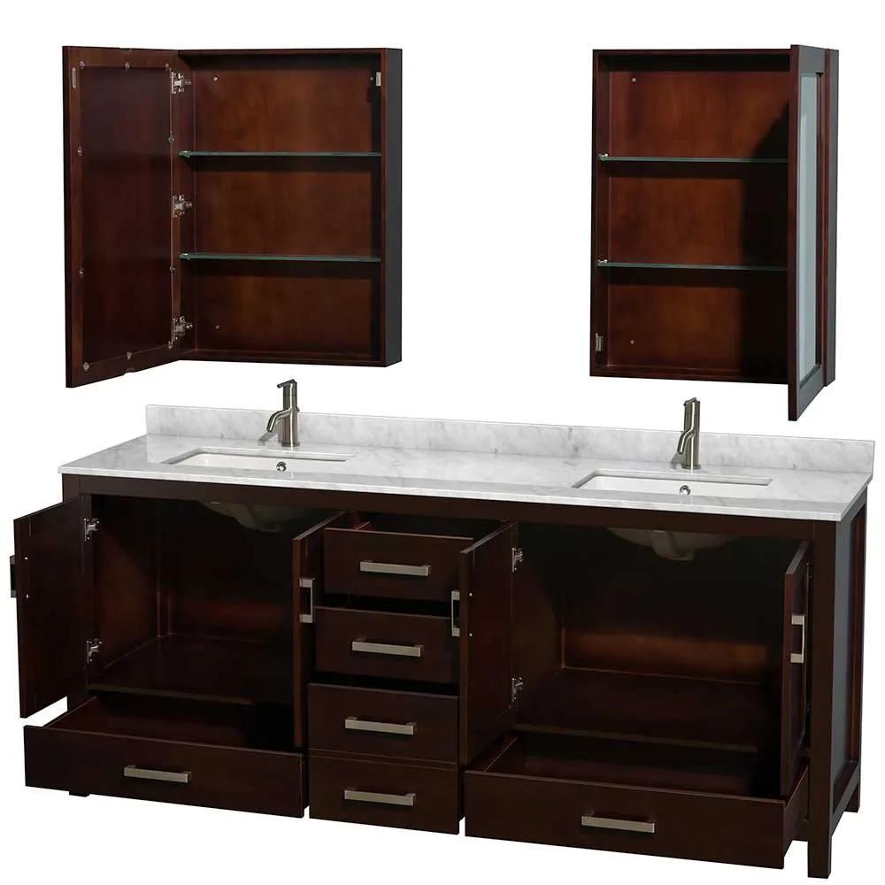 Sheffield 80 Inch Double Bathroom Vanity in Espresso