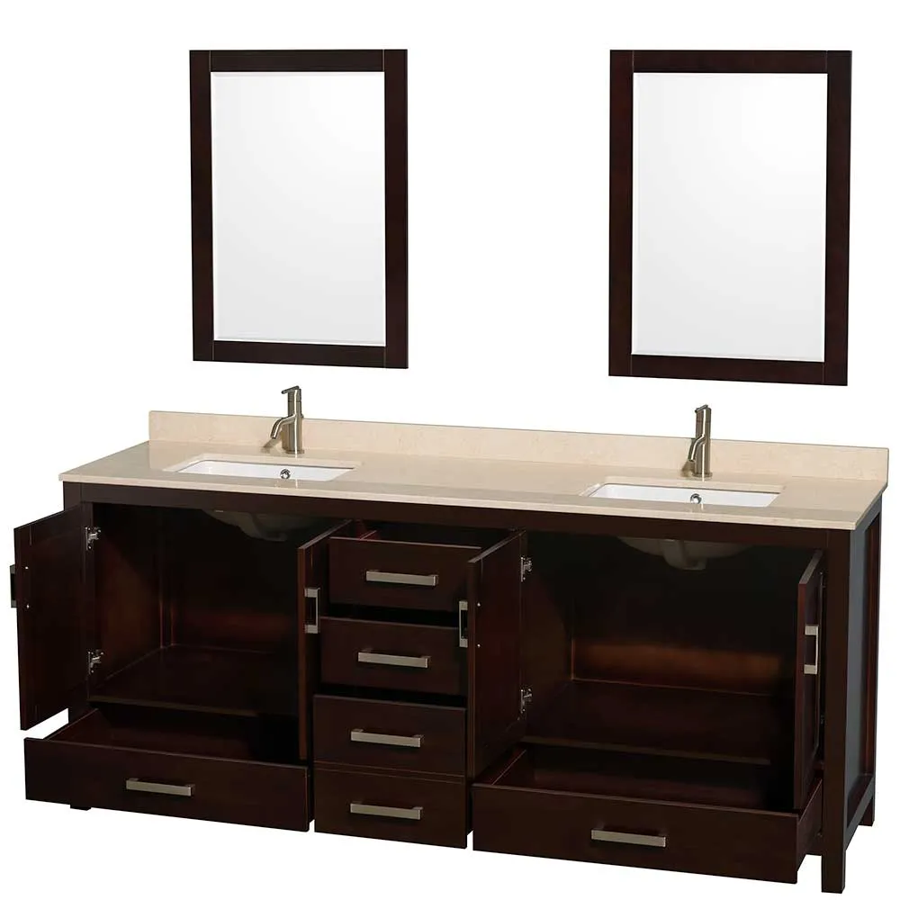 Sheffield 80 Inch Double Bathroom Vanity in Espresso