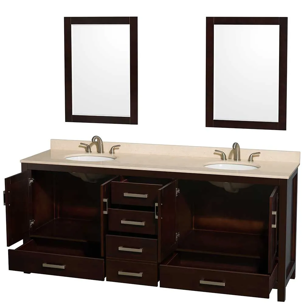 Sheffield 80 Inch Double Bathroom Vanity in Espresso