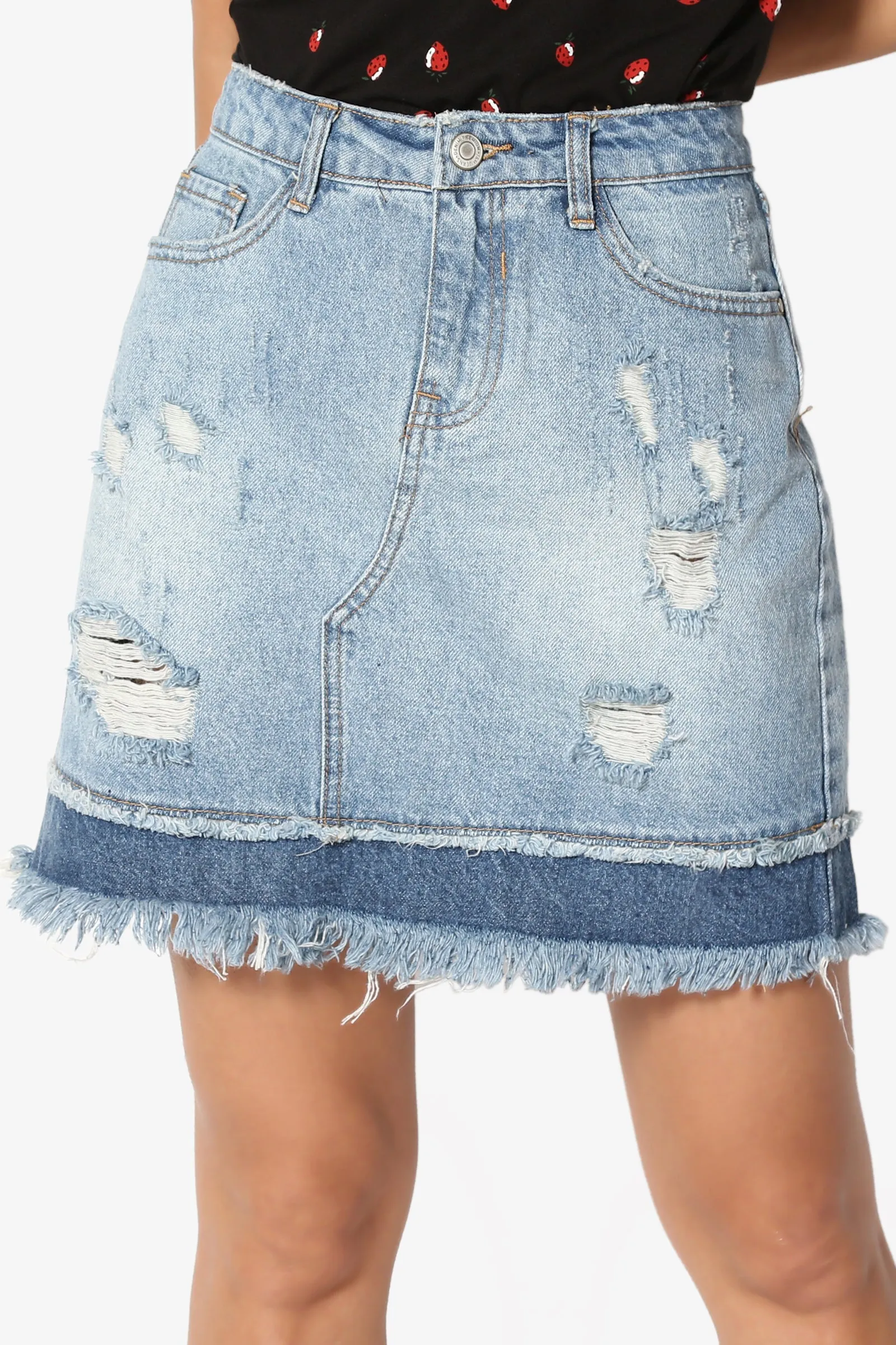 Sicily Frayed Straight Denim Skirt