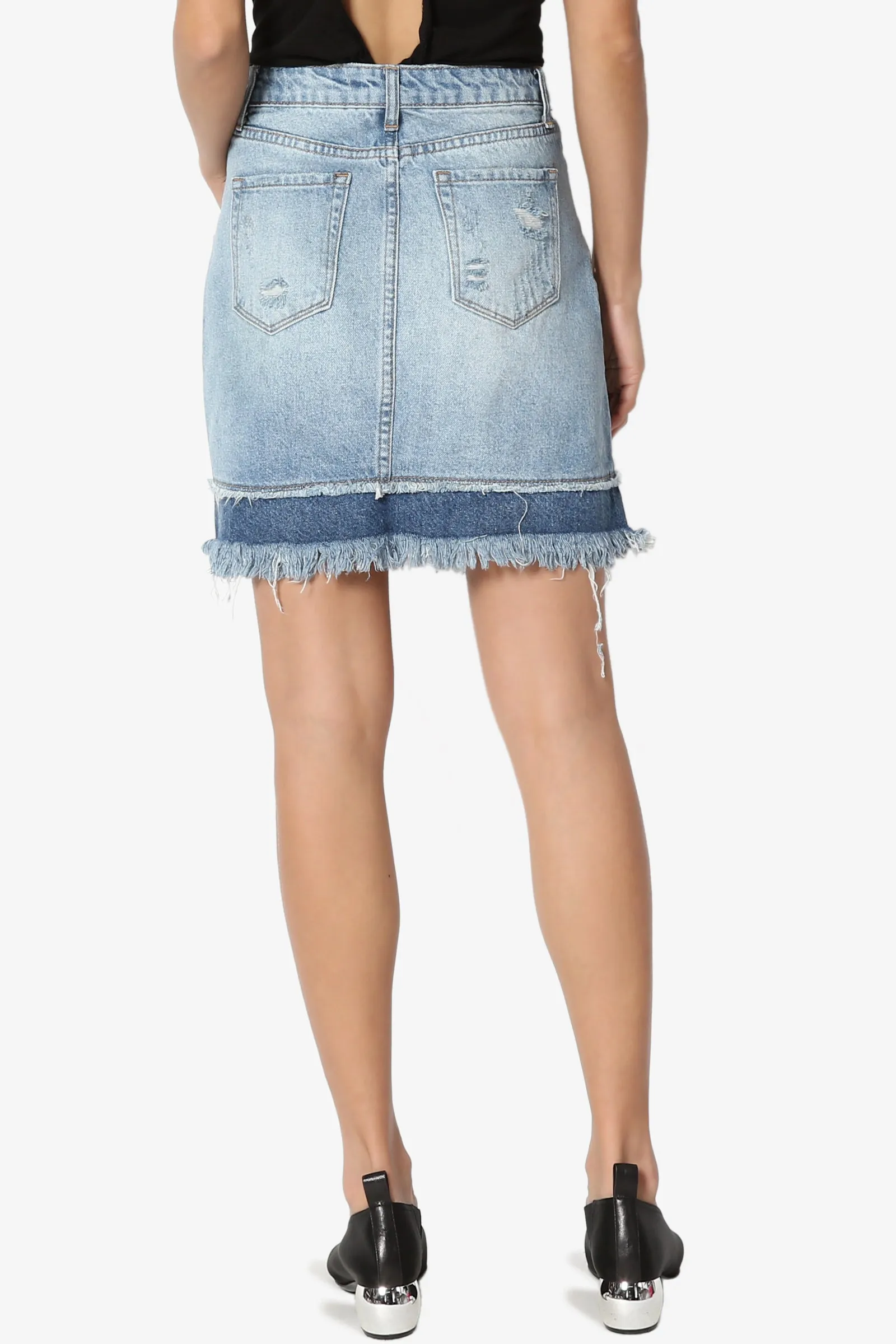 Sicily Frayed Straight Denim Skirt