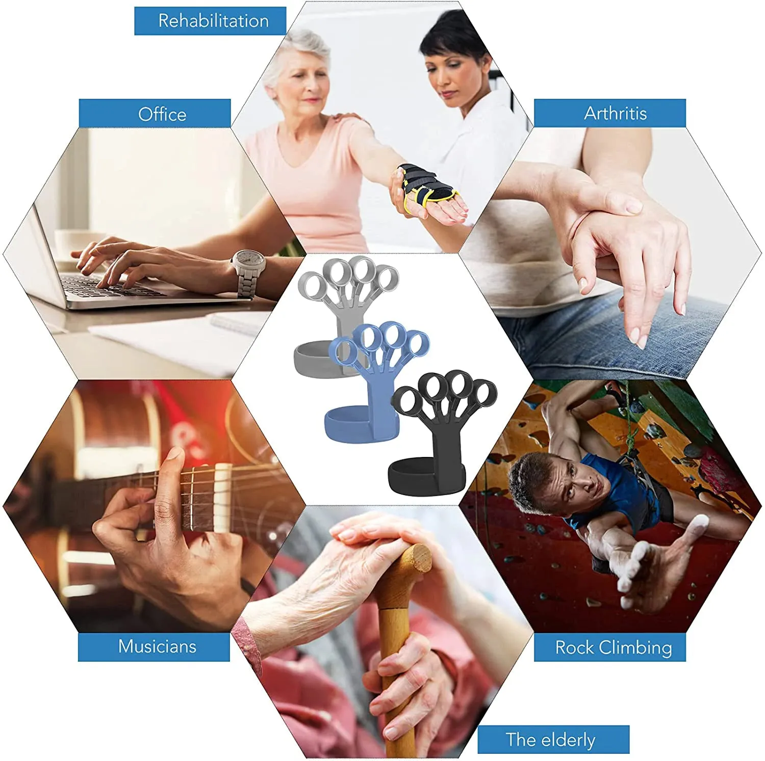Silicone Hand Grip Device Finger Exercise Hand Strengthener Stretcher Hand Trainer Rehabilitation Training Equipment Muscle Tool