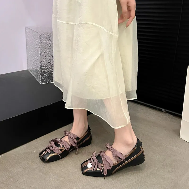 Spring New Color Matching Mary Jane Shoes Small Square Bow Flat Shoes Lazy Slip-on Single Shoes