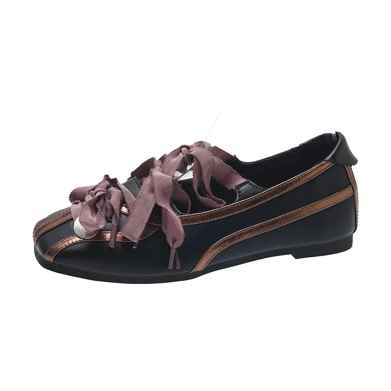 Spring New Color Matching Mary Jane Shoes Small Square Bow Flat Shoes Lazy Slip-on Single Shoes
