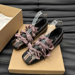 Spring New Color Matching Mary Jane Shoes Small Square Bow Flat Shoes Lazy Slip-on Single Shoes