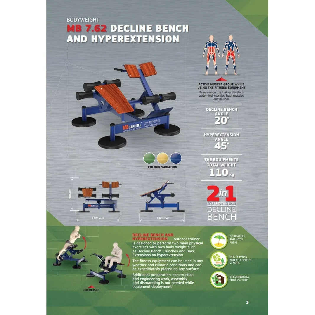 Street Barbell USA AB Bench & Hyperextension (Outdoor Gym Equipment)