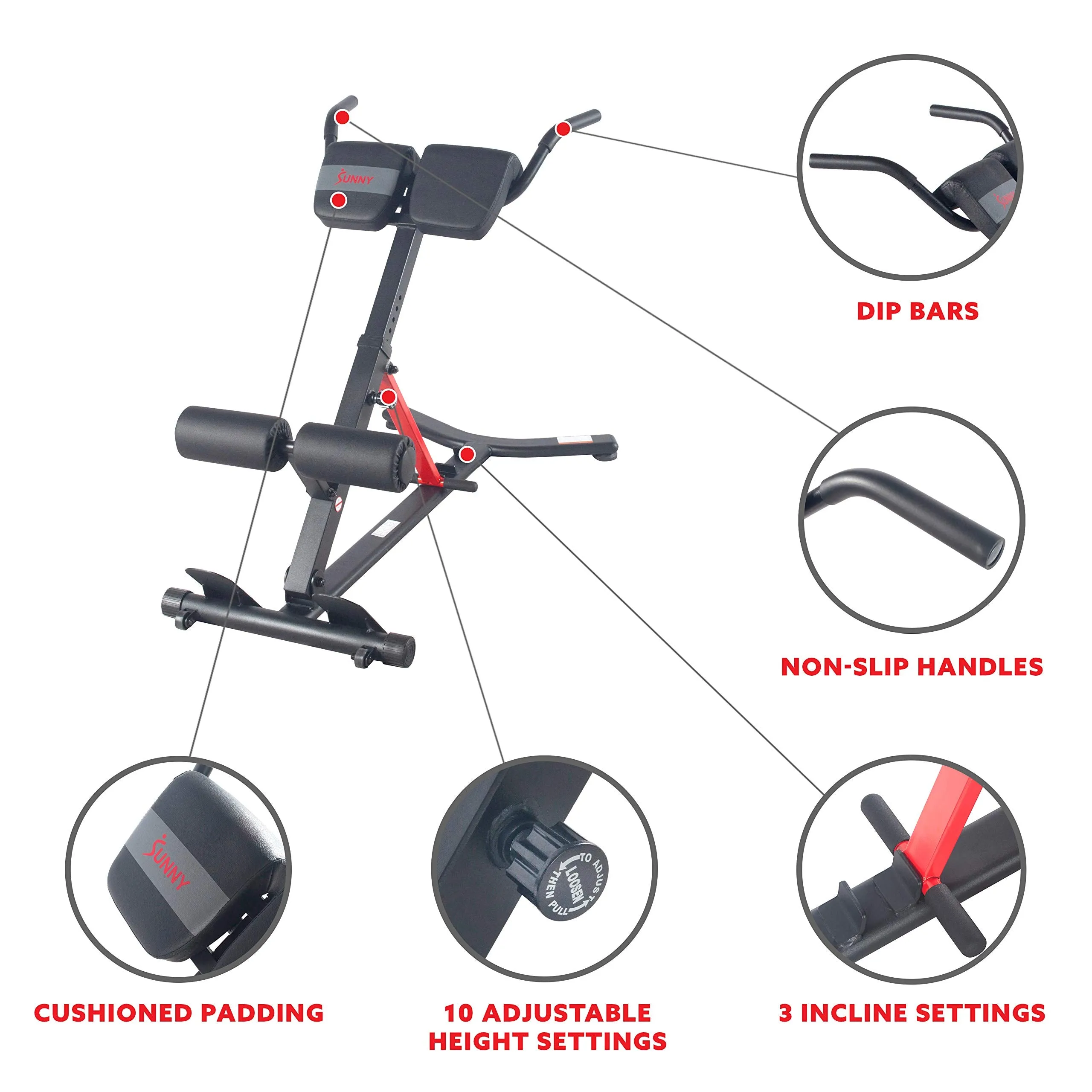 Sunny Health & Fitness Hyperextension Roman Chair with Dip Station - SF-BH620062, Black