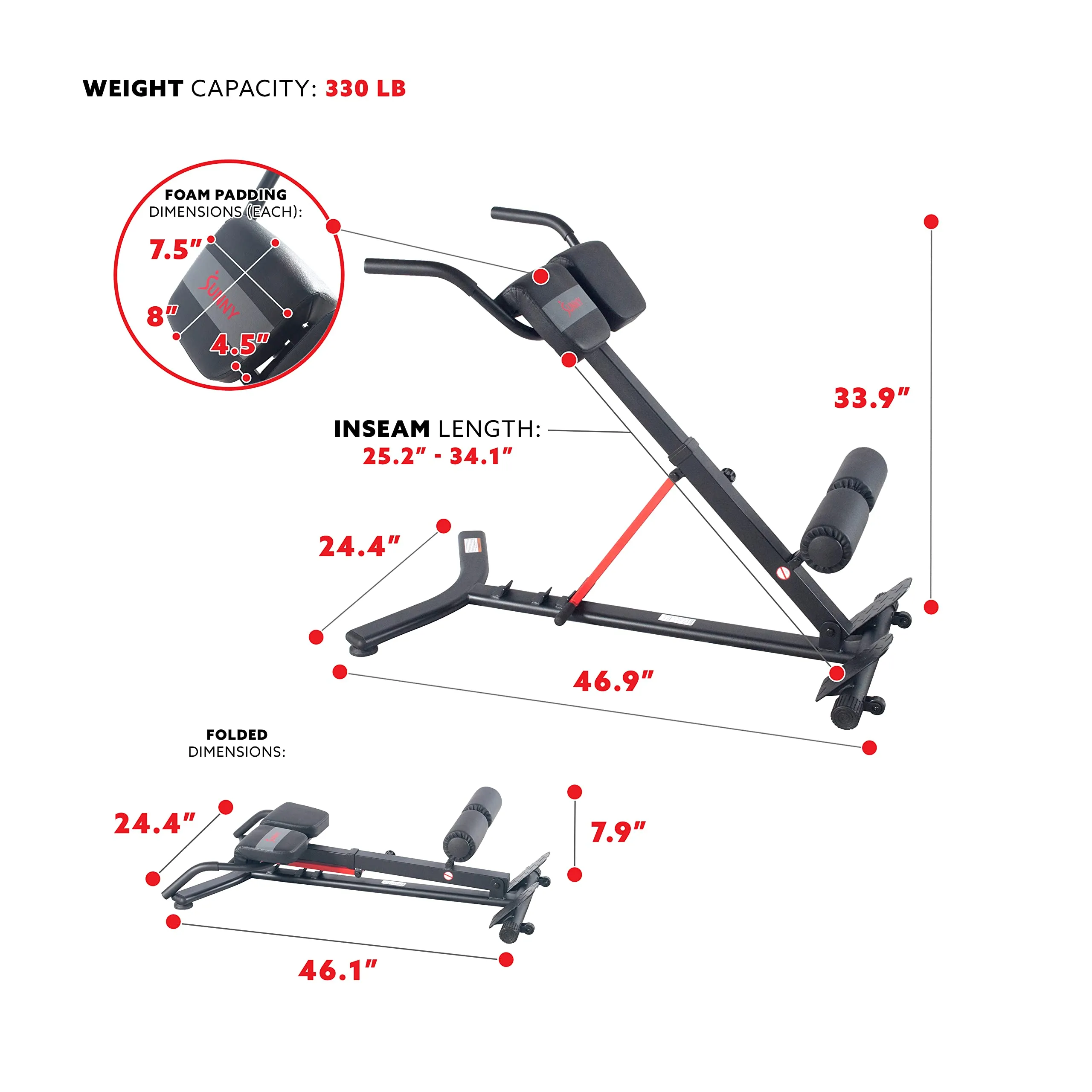 Sunny Health & Fitness Hyperextension Roman Chair with Dip Station - SF-BH620062, Black