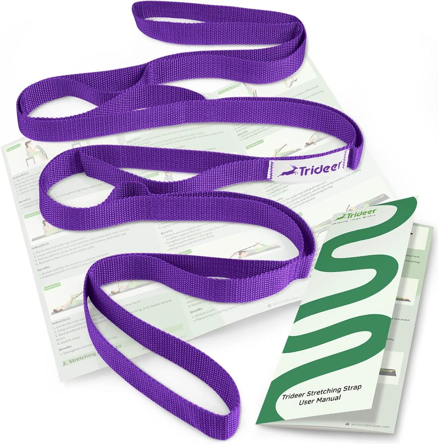 Trideer Stretching Strap Yoga Strap for Physical Therapy, 10 Loops Yoga Straps for Stretching, Non-Elastic Stretch Strap for Pilates, Exercise, Stretch Band for Women & Men with Exercise Book