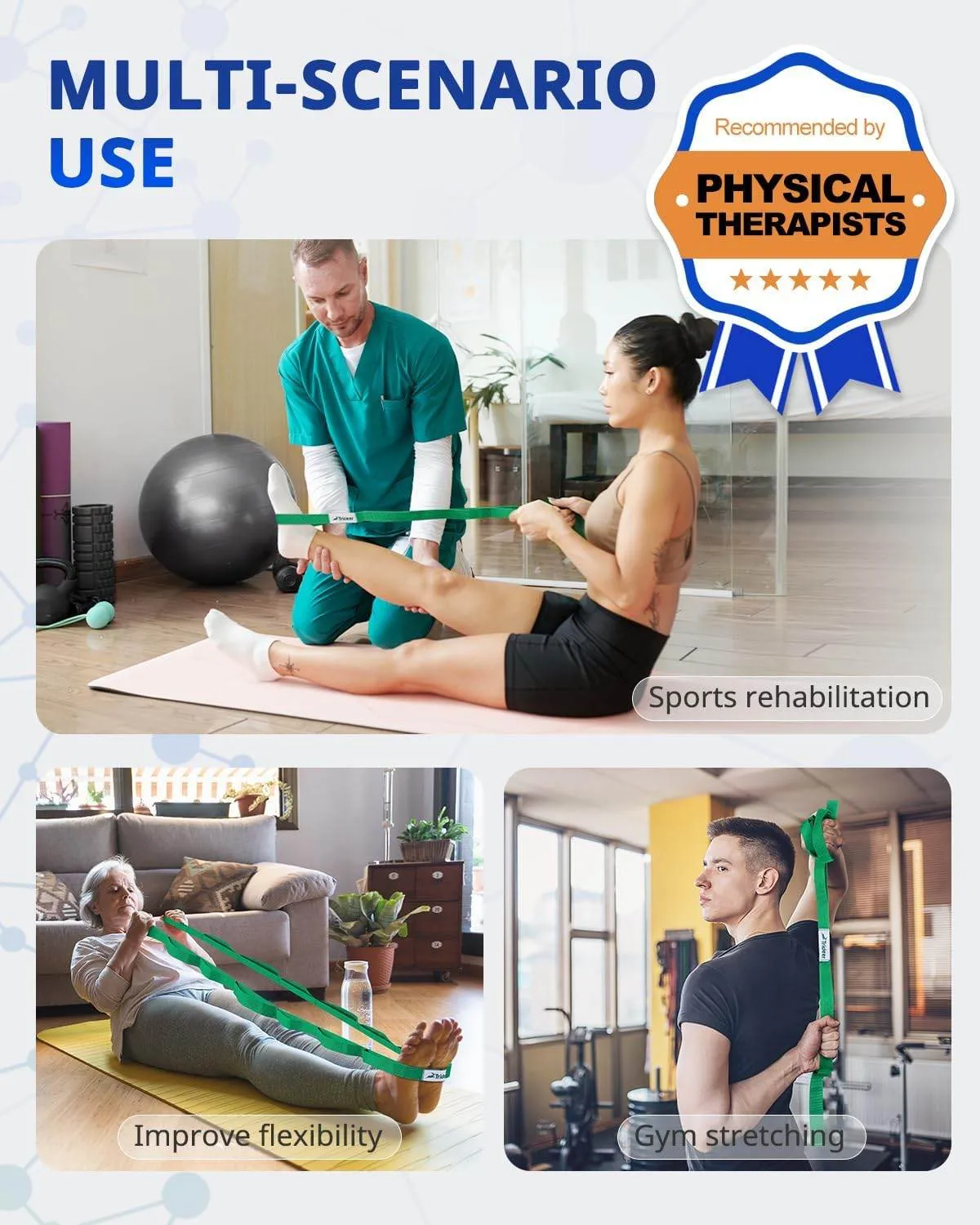 Trideer Stretching Strap Yoga Strap for Physical Therapy, 10 Loops Yoga Straps for Stretching, Non-Elastic Stretch Strap for Pilates, Exercise, Stretch Band for Women & Men with Exercise Book