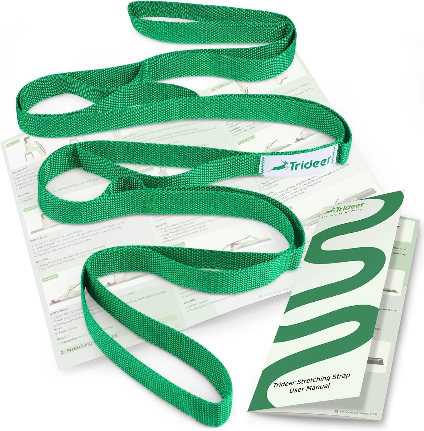 Trideer Stretching Strap Yoga Strap for Physical Therapy, 10 Loops Yoga Straps for Stretching, Non-Elastic Stretch Strap for Pilates, Exercise, Stretch Band for Women & Men with Exercise Book