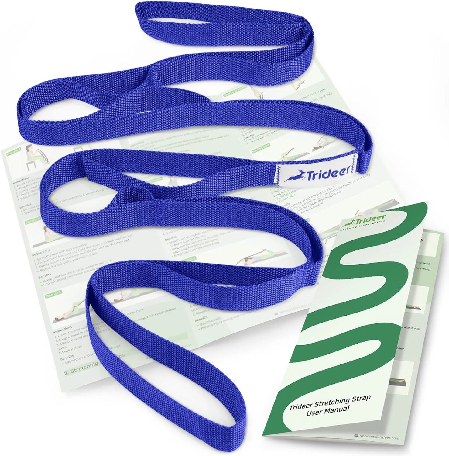 Trideer Stretching Strap Yoga Strap for Physical Therapy, 10 Loops Yoga Straps for Stretching, Non-Elastic Stretch Strap for Pilates, Exercise, Stretch Band for Women & Men with Exercise Book