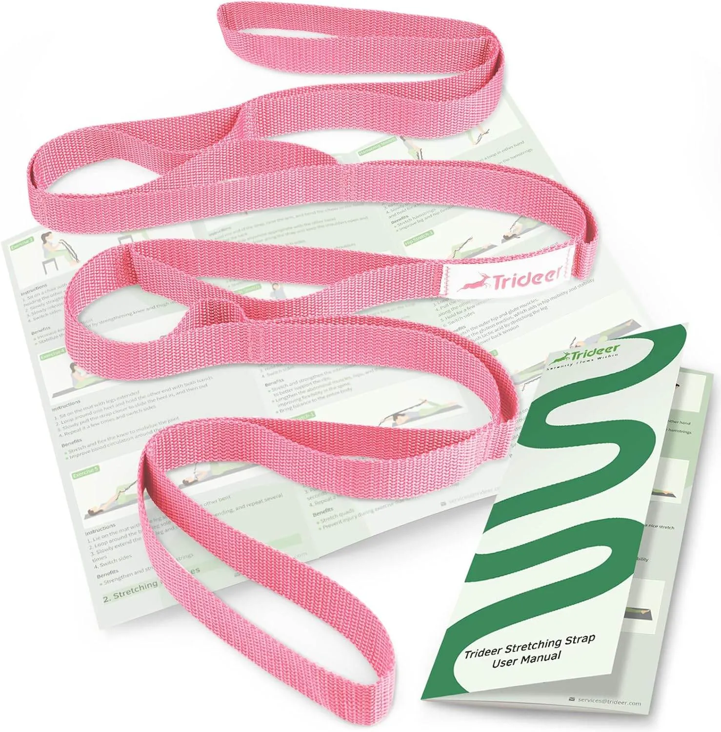 Trideer Stretching Strap Yoga Strap for Physical Therapy, 10 Loops Yoga Straps for Stretching, Non-Elastic Stretch Strap for Pilates, Exercise, Stretch Band for Women & Men with Exercise Book