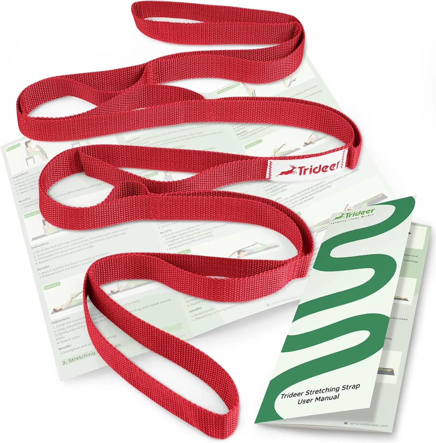 Trideer Stretching Strap Yoga Strap for Physical Therapy, 10 Loops Yoga Straps for Stretching, Non-Elastic Stretch Strap for Pilates, Exercise, Stretch Band for Women & Men with Exercise Book