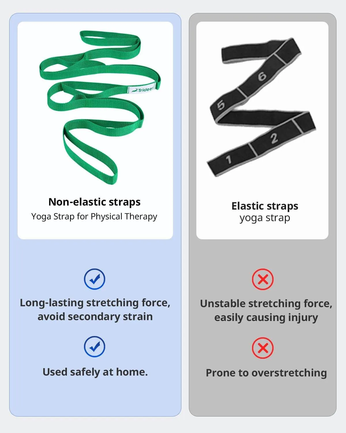 Trideer Stretching Strap Yoga Strap for Physical Therapy, 10 Loops Yoga Straps for Stretching, Non-Elastic Stretch Strap for Pilates, Exercise, Stretch Band for Women & Men with Exercise Book