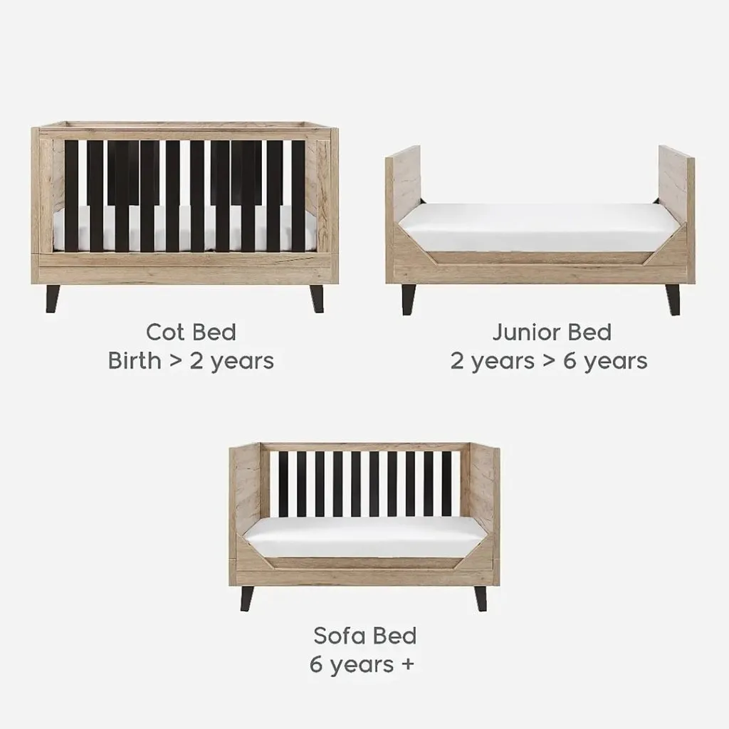 TUTTI BAMBINI Como 3 Piece Room Set - Distressed Oak / Slate Grey