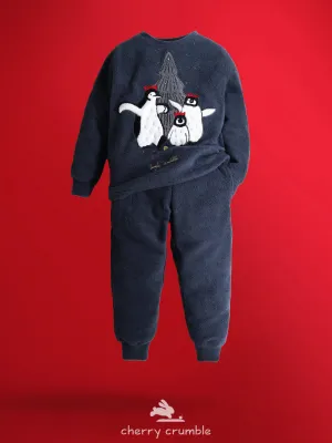 Unisex Grey Applique Nighsuit For Kids