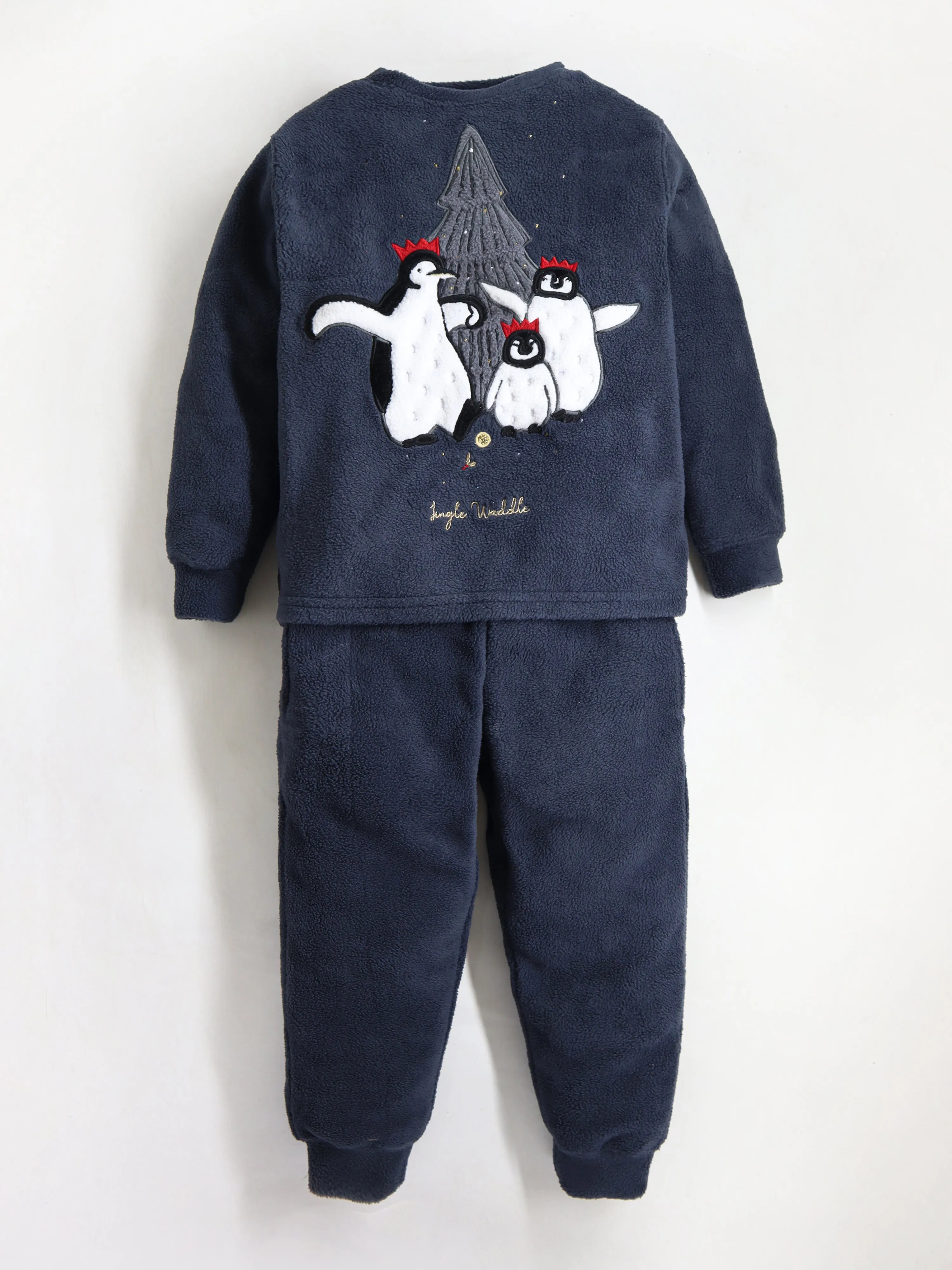Unisex Grey Applique Nighsuit For Kids