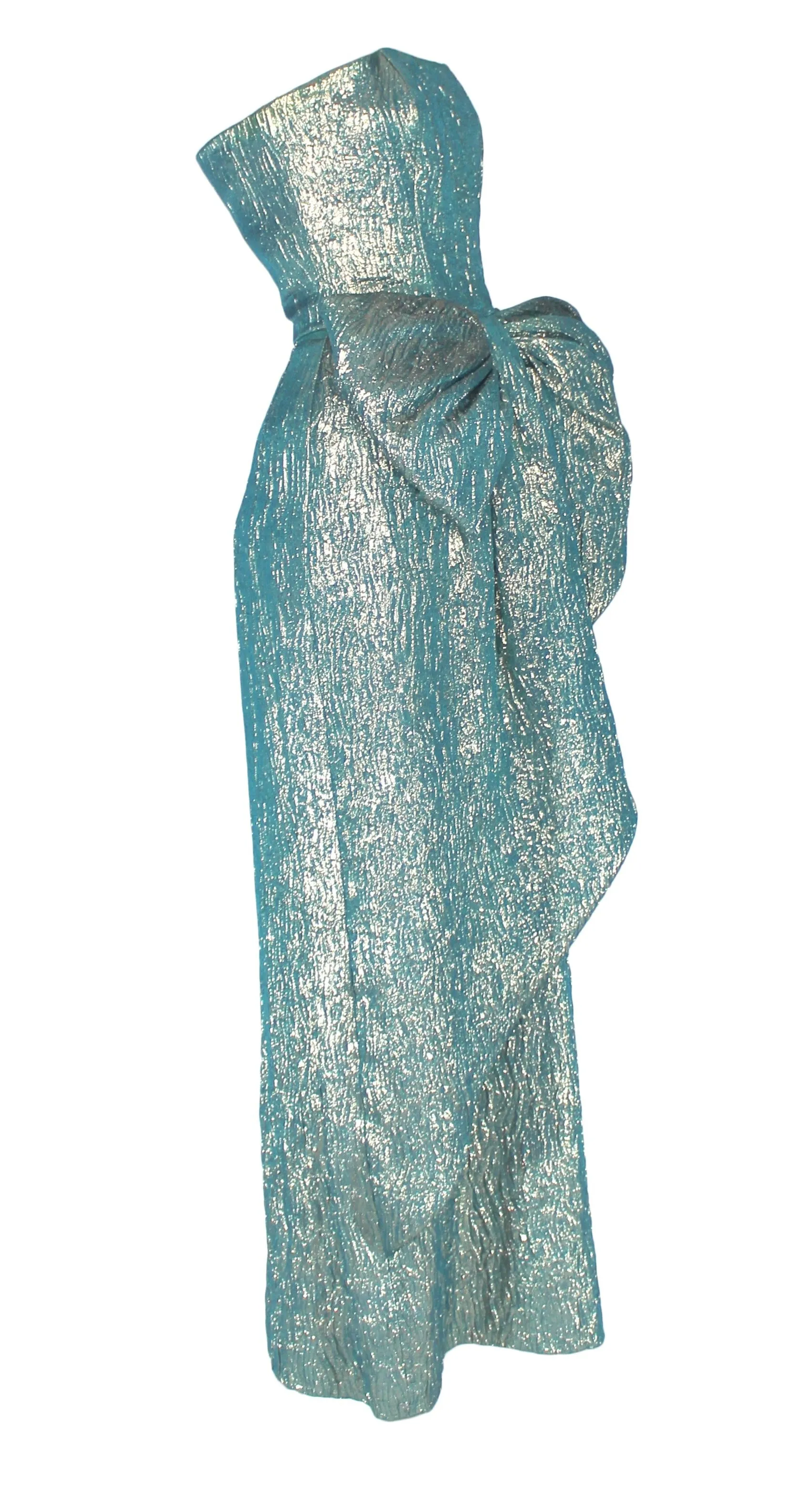 Victor Costa Teal Lamé Silk Blend Gown, 1987, Size 4 US