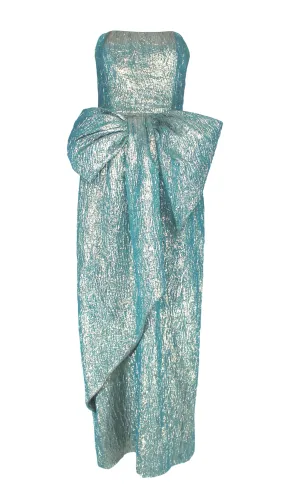 Victor Costa Teal Lamé Silk Blend Gown, 1987, Size 4 US