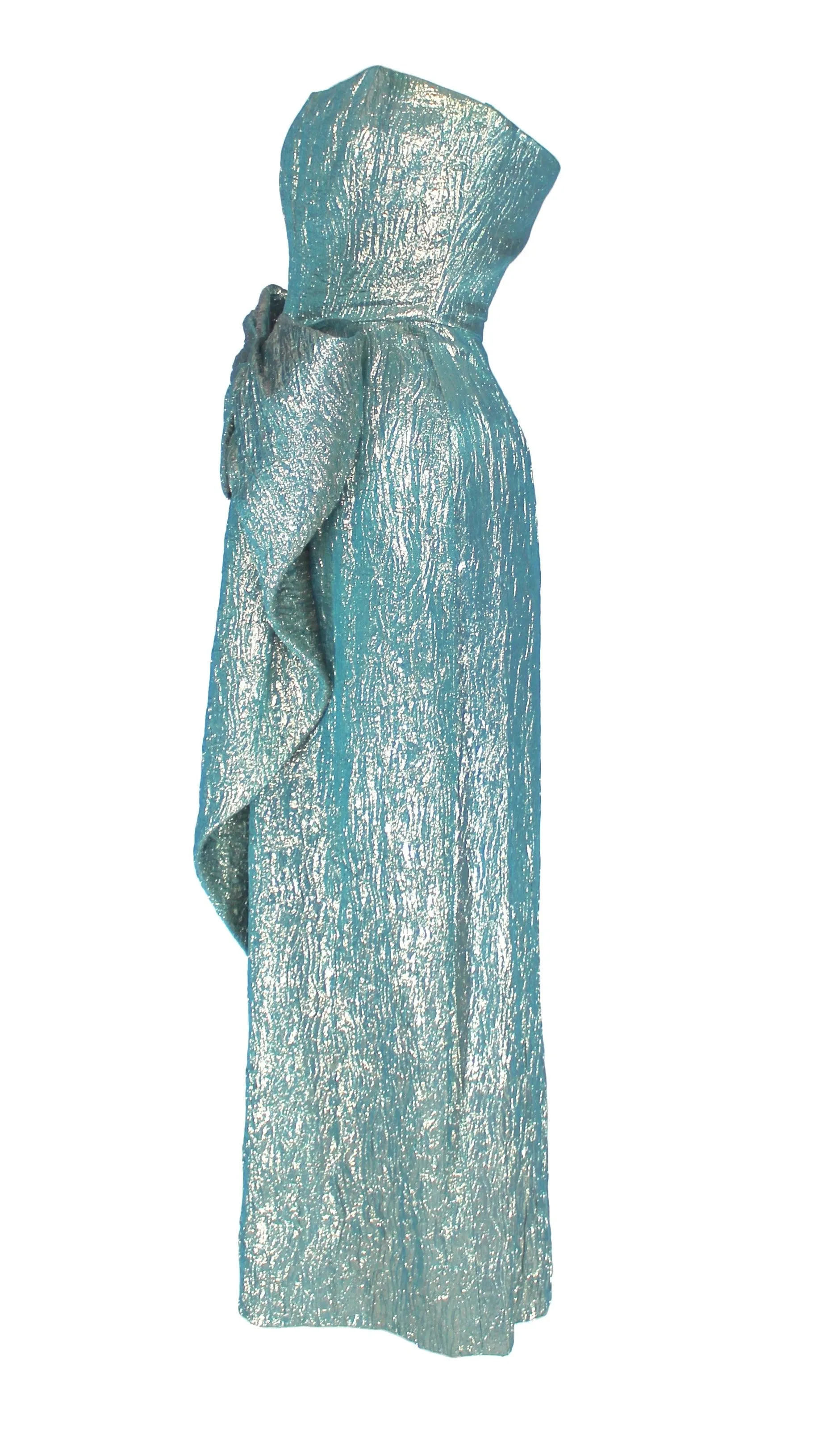 Victor Costa Teal Lamé Silk Blend Gown, 1987, Size 4 US