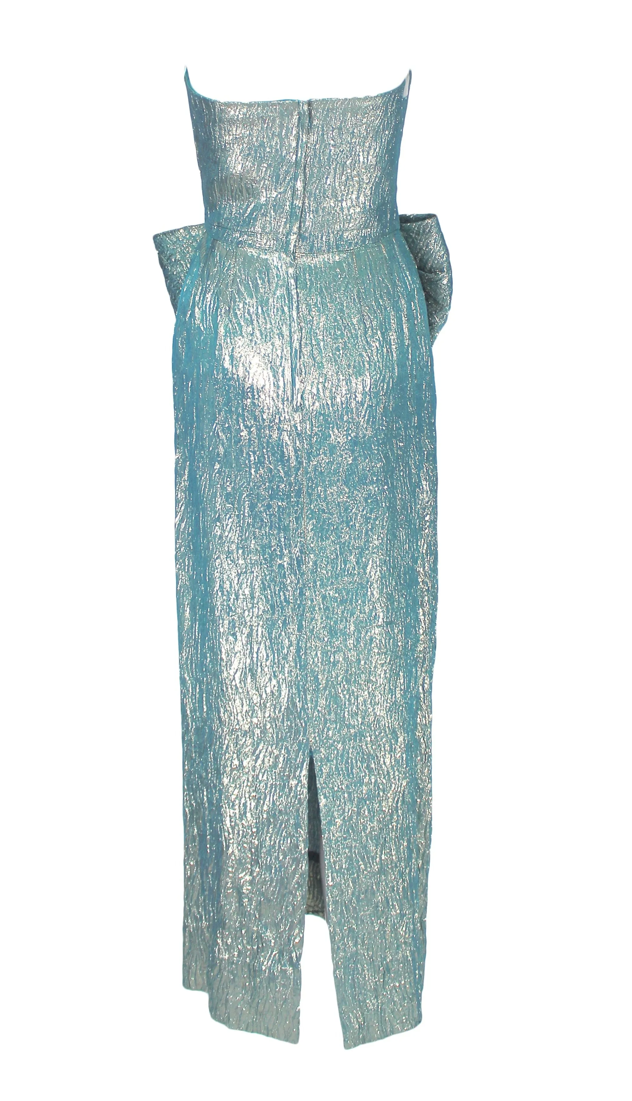 Victor Costa Teal Lamé Silk Blend Gown, 1987, Size 4 US