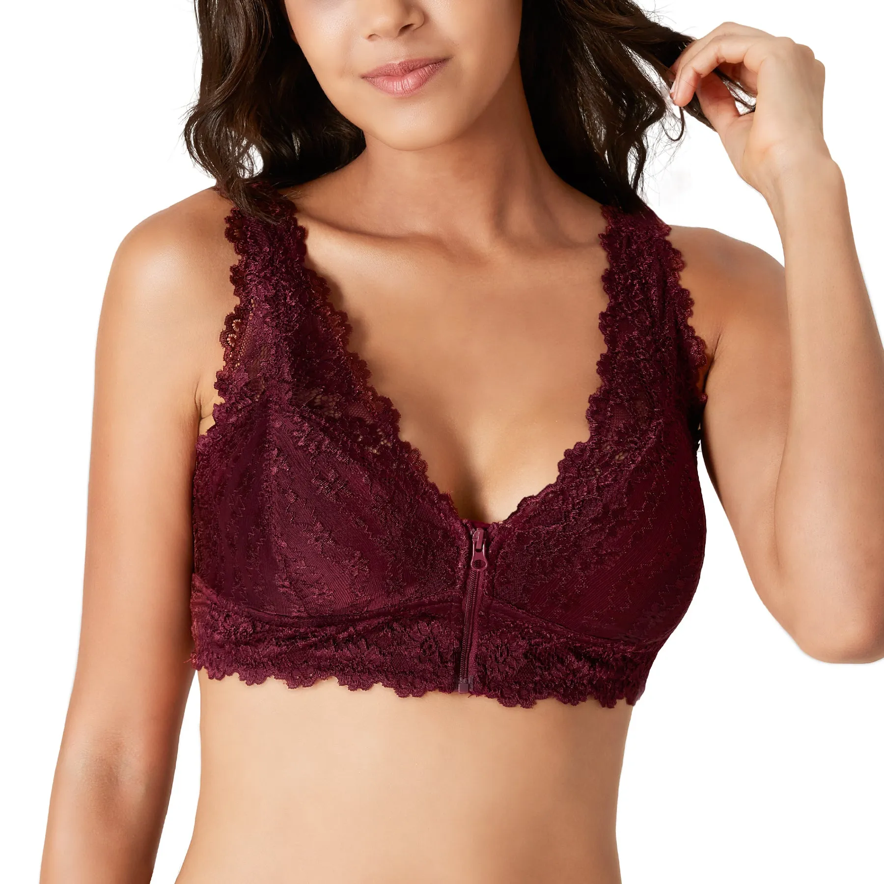 women Floral lace bralette for with zipper & removable padded