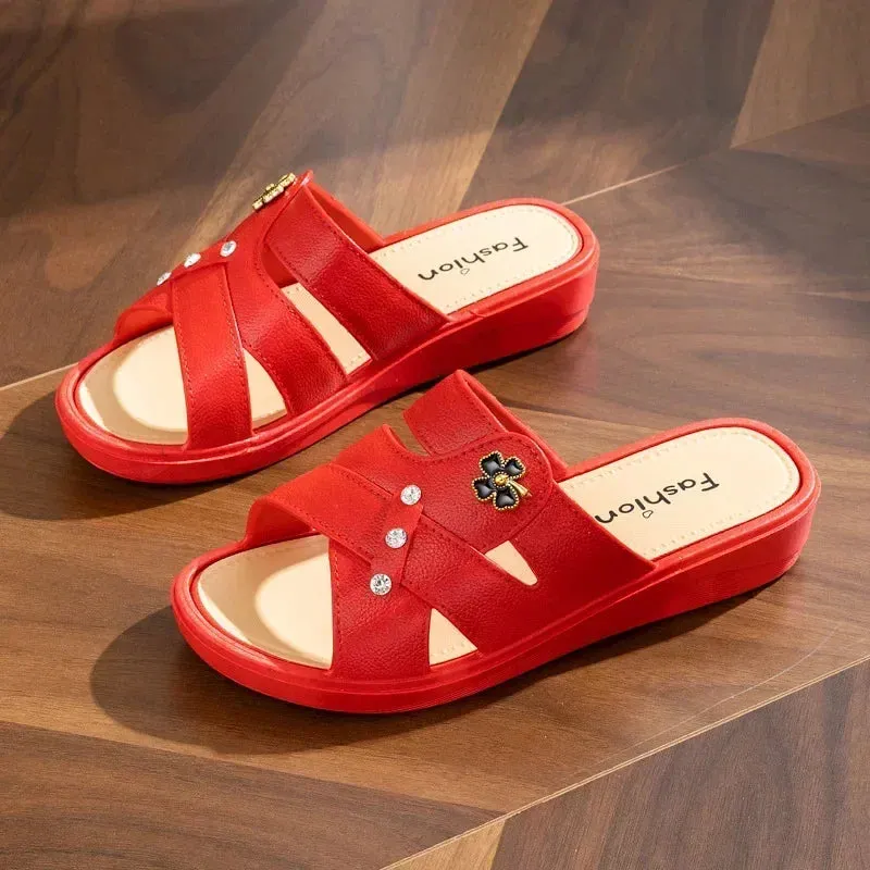 Women Shoes Summer Slippers Women Wear Outside Thick Sole Wedge Heels Fashion Slippers Soft Bottom Mother Shoes Zapatos De Mujer