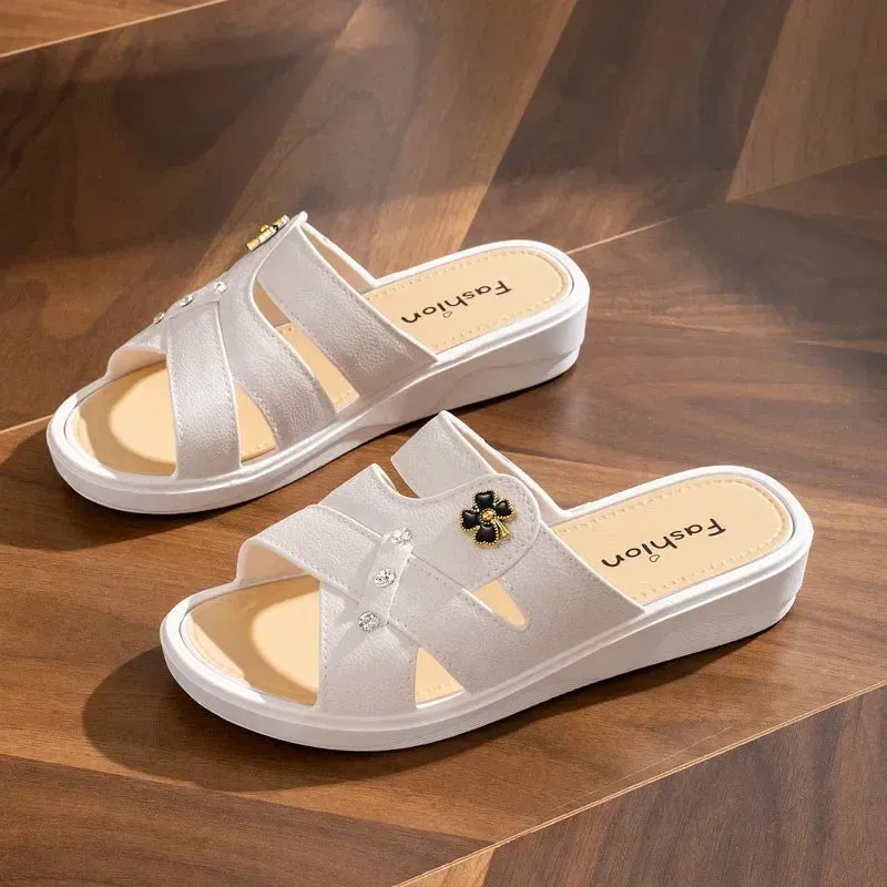 Women Shoes Summer Slippers Women Wear Outside Thick Sole Wedge Heels Fashion Slippers Soft Bottom Mother Shoes Zapatos De Mujer