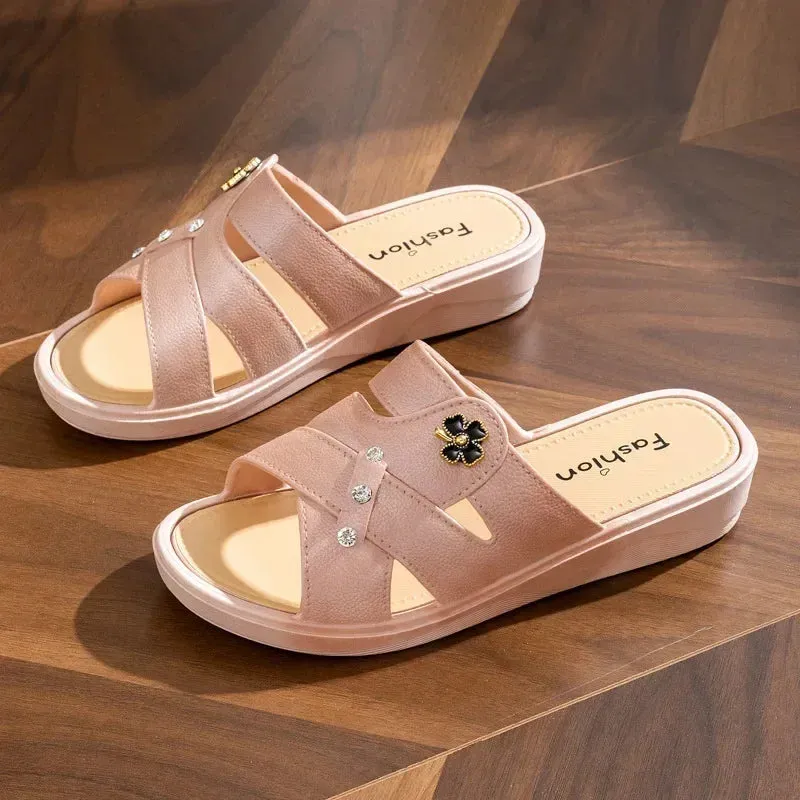 Women Shoes Summer Slippers Women Wear Outside Thick Sole Wedge Heels Fashion Slippers Soft Bottom Mother Shoes Zapatos De Mujer