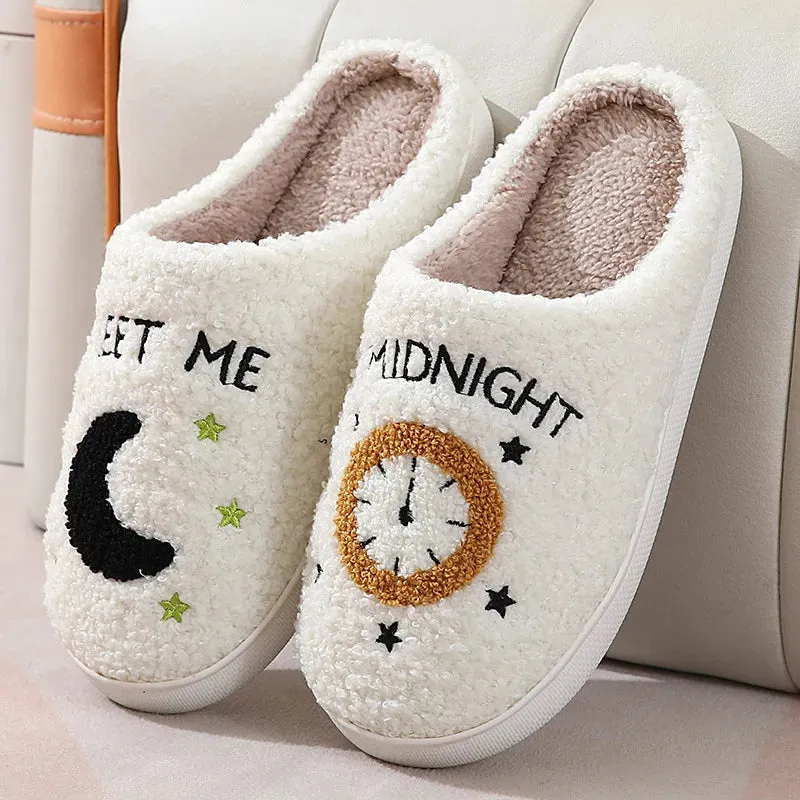 Women Warm Short Plush Slippers Cushion Slides Soft Warm Comfort Flat