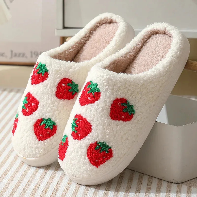 Women Warm Short Plush Slippers Cushion Slides Soft Warm Comfort Flat