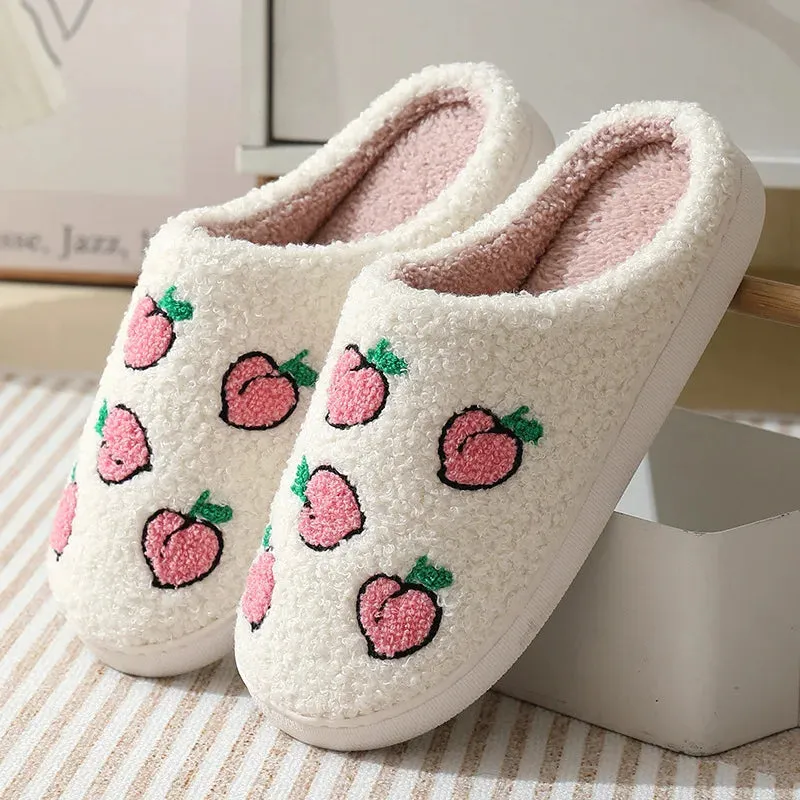 Women Warm Short Plush Slippers Cushion Slides Soft Warm Comfort Flat