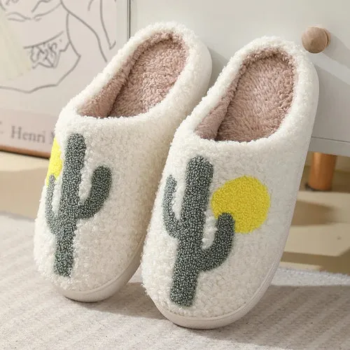 Women Warm Short Plush Slippers Cushion Slides Soft Warm Comfort Flat