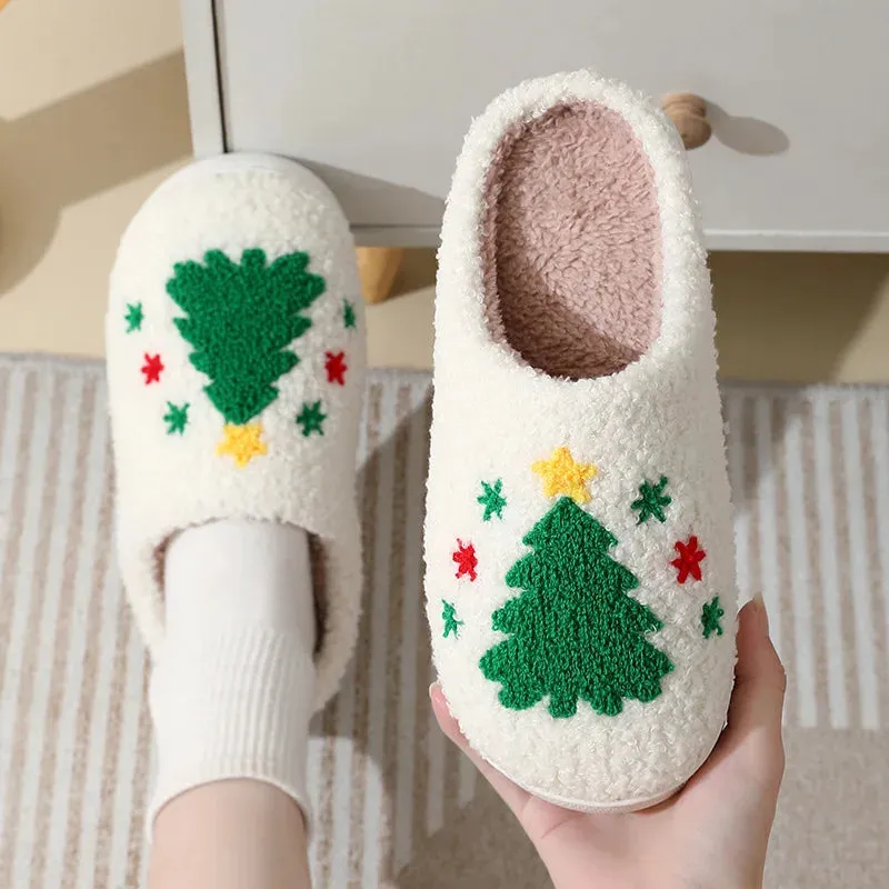 Women Warm Short Plush Slippers Cushion Slides Soft Warm Comfort Flat